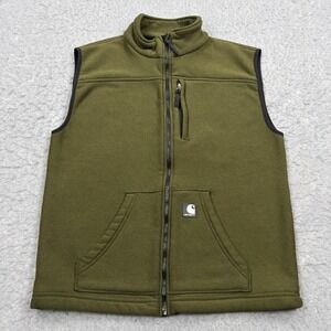 Carhartt Vest Men's Medium Green Textured Fleece‎ Knit Full Zip Workwear V28 OLV
